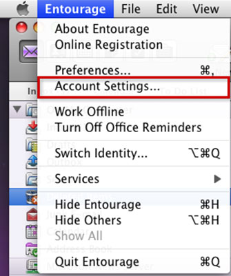 Setup ICA.NET email account on your Entourage Step 1